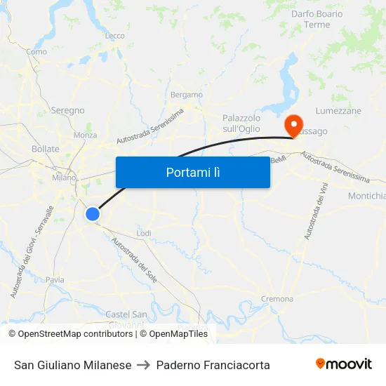San Giuliano Milanese to Paderno Franciacorta map