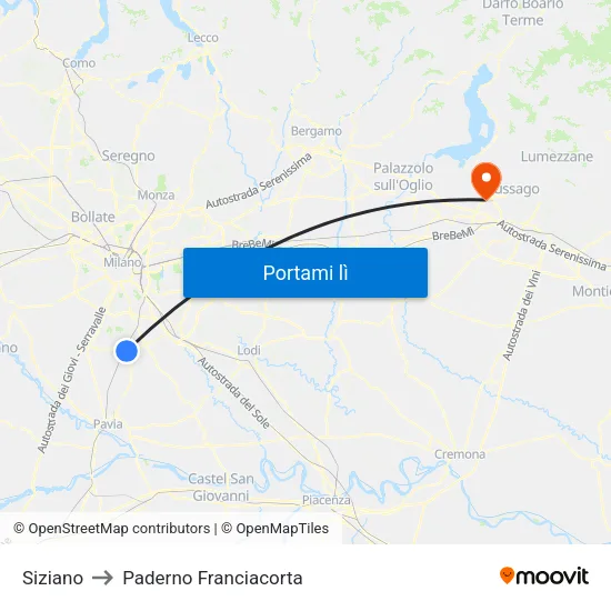Siziano to Paderno Franciacorta map