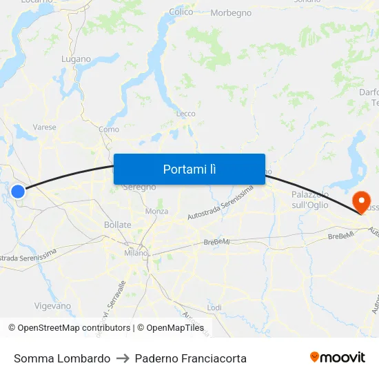 Somma Lombardo to Paderno Franciacorta map