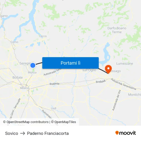 Sovico to Paderno Franciacorta map