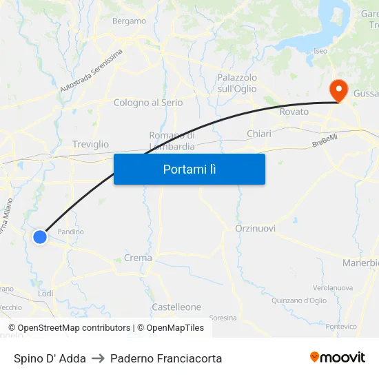 Spino D' Adda to Paderno Franciacorta map