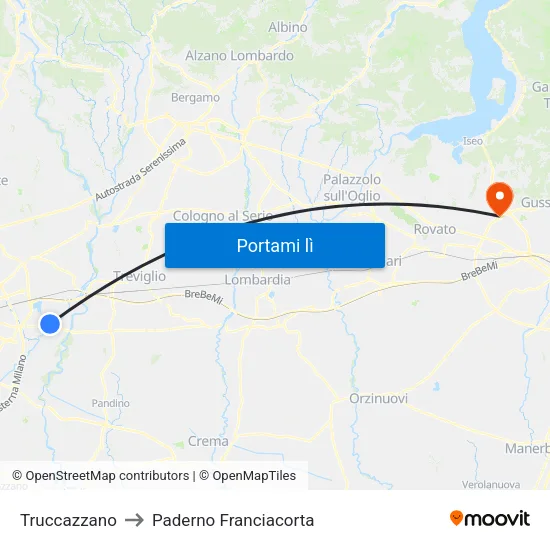 Truccazzano to Paderno Franciacorta map
