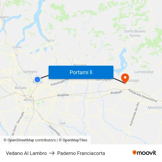 Vedano Al Lambro to Paderno Franciacorta map