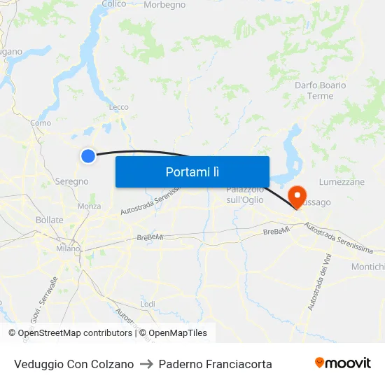 Veduggio Con Colzano to Paderno Franciacorta map