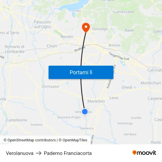 Verolanuova to Paderno Franciacorta map