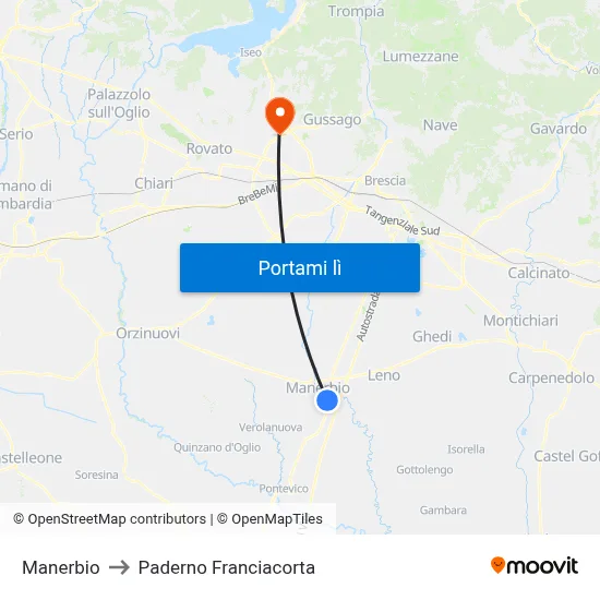 Manerbio to Paderno Franciacorta map