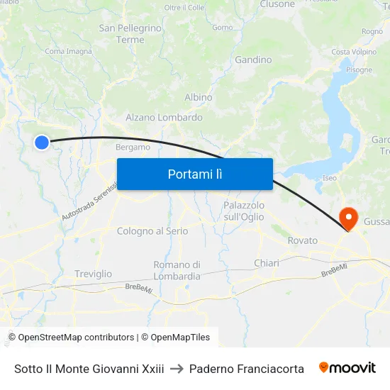 Sotto Il Monte Giovanni Xxiii to Paderno Franciacorta map