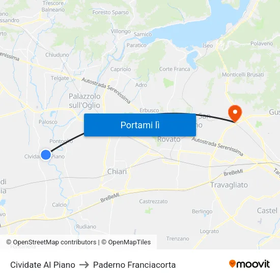 Cividate Al Piano to Paderno Franciacorta map