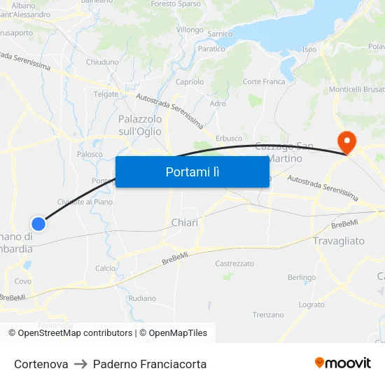 Cortenova to Paderno Franciacorta map