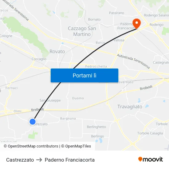 Castrezzato to Paderno Franciacorta map