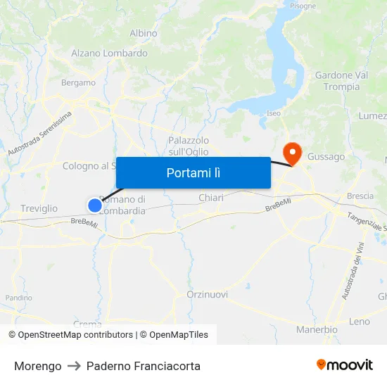 Morengo to Paderno Franciacorta map