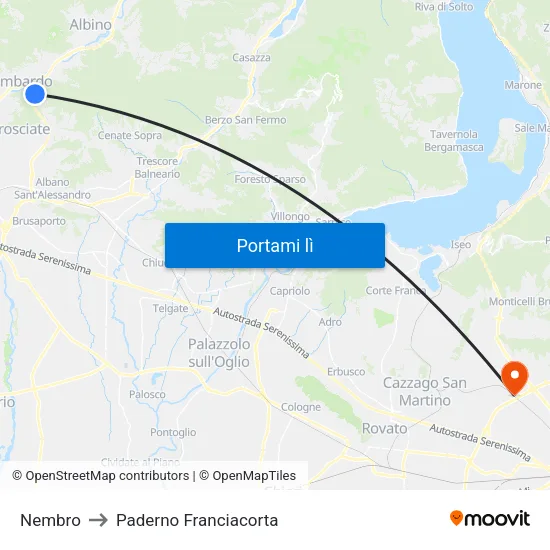 Nembro to Paderno Franciacorta map