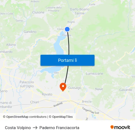Costa Volpino to Paderno Franciacorta map