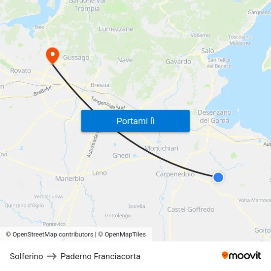 Solferino to Paderno Franciacorta map