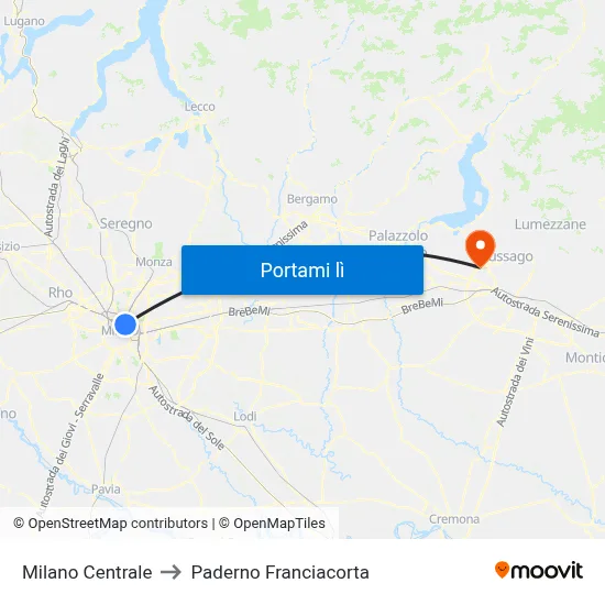 Milano Centrale to Paderno Franciacorta map