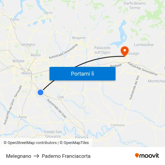 Melegnano to Paderno Franciacorta map