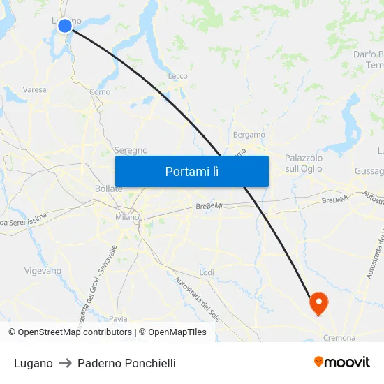 Lugano to Paderno Ponchielli map