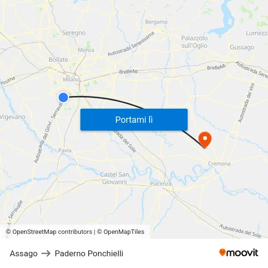 Assago to Paderno Ponchielli map