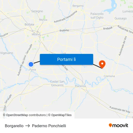 Borgarello to Paderno Ponchielli map