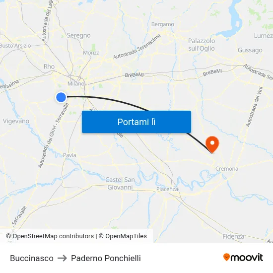 Buccinasco to Paderno Ponchielli map