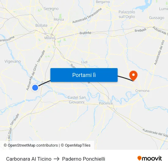 Carbonara Al Ticino to Paderno Ponchielli map