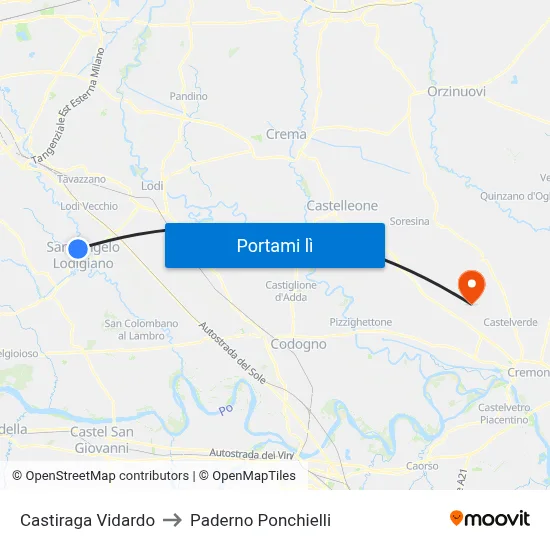Castiraga Vidardo to Paderno Ponchielli map