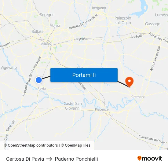 Certosa Di Pavia to Paderno Ponchielli map