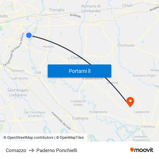 Comazzo to Paderno Ponchielli map