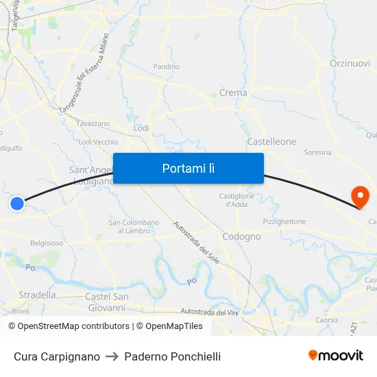 Cura Carpignano to Paderno Ponchielli map