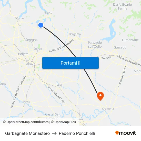 Garbagnate Monastero to Paderno Ponchielli map