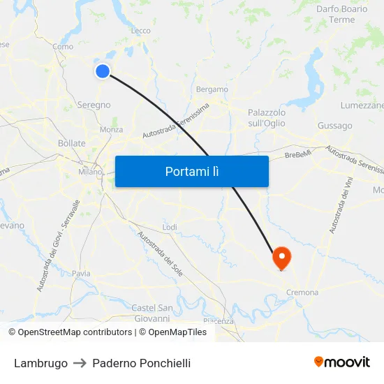 Lambrugo to Paderno Ponchielli map