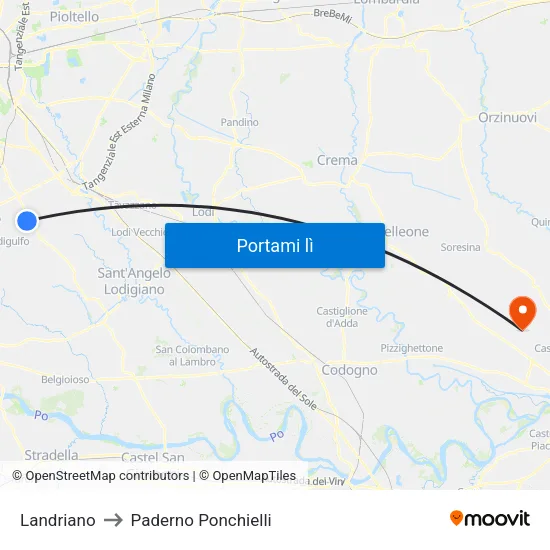 Landriano to Paderno Ponchielli map
