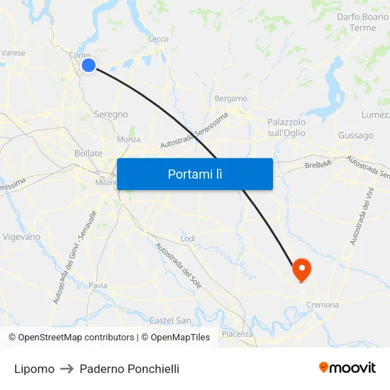 Lipomo to Paderno Ponchielli map