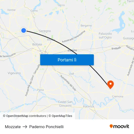 Mozzate to Paderno Ponchielli map