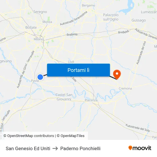 San Genesio Ed Uniti to Paderno Ponchielli map