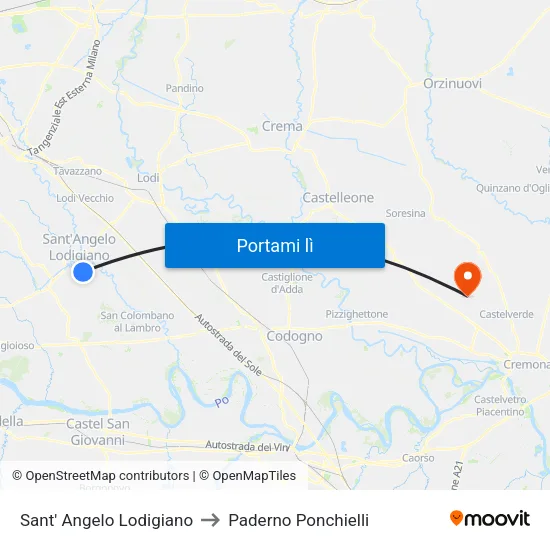 Sant' Angelo Lodigiano to Paderno Ponchielli map