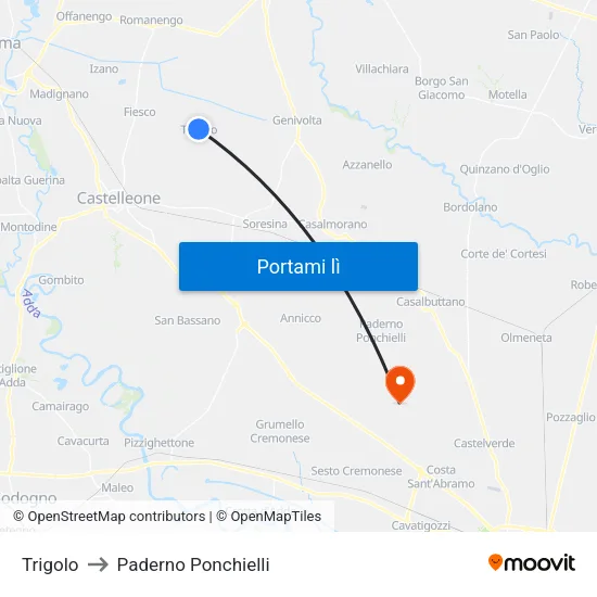 Trigolo to Paderno Ponchielli map