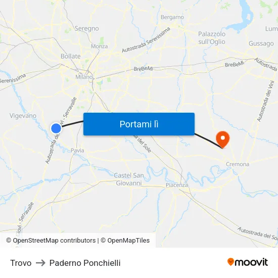 Trovo to Paderno Ponchielli map