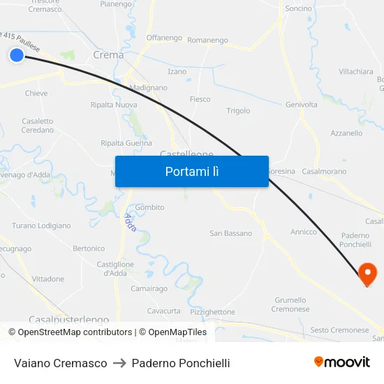 Vaiano Cremasco to Paderno Ponchielli map