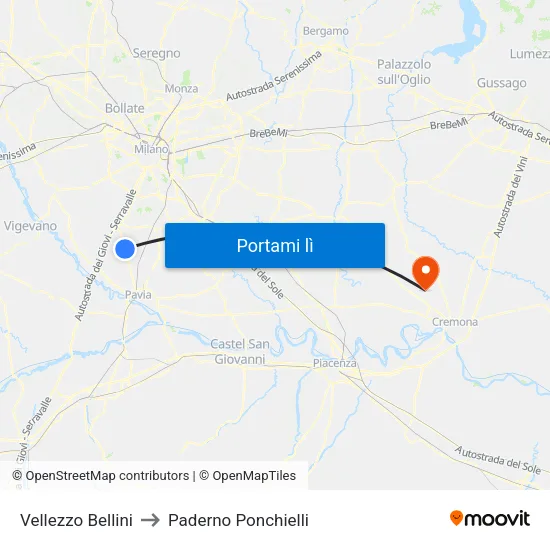 Vellezzo Bellini to Paderno Ponchielli map