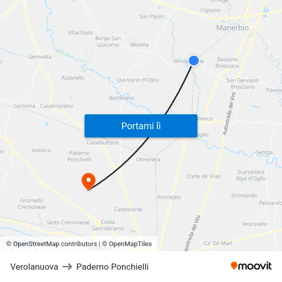 Verolanuova to Paderno Ponchielli map