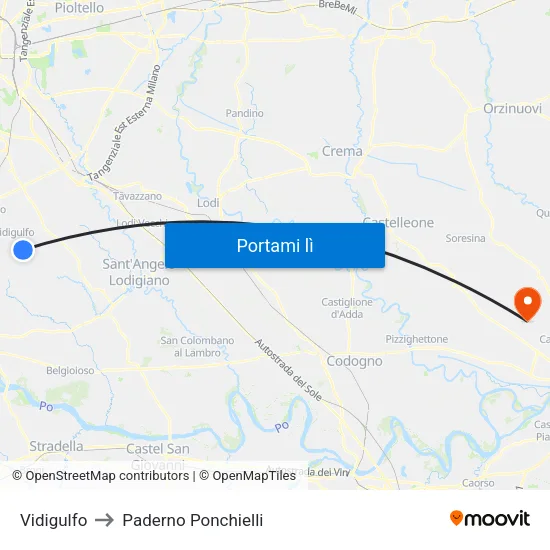 Vidigulfo to Paderno Ponchielli map