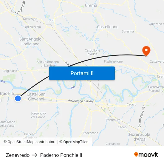 Zenevredo to Paderno Ponchielli map