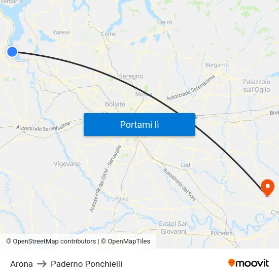 Arona to Paderno Ponchielli map