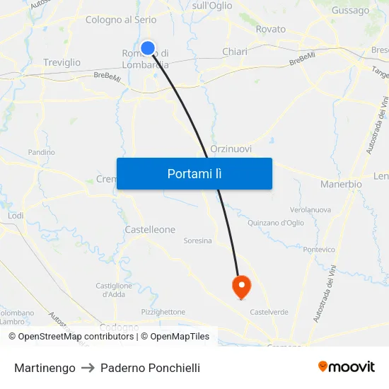 Martinengo to Paderno Ponchielli map