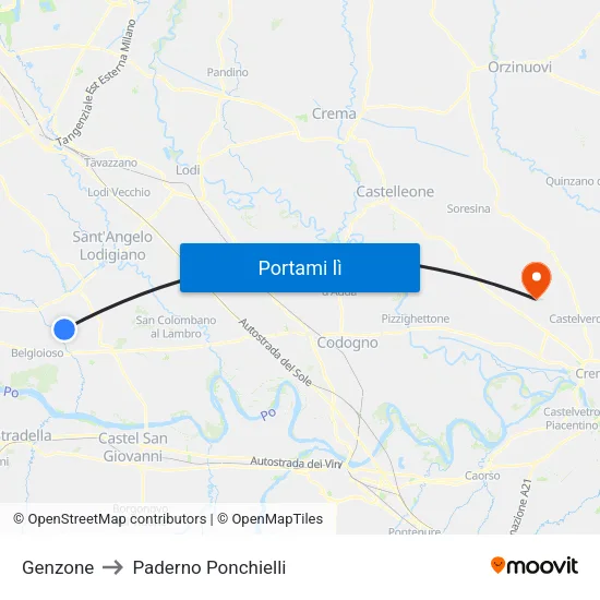 Genzone to Paderno Ponchielli map