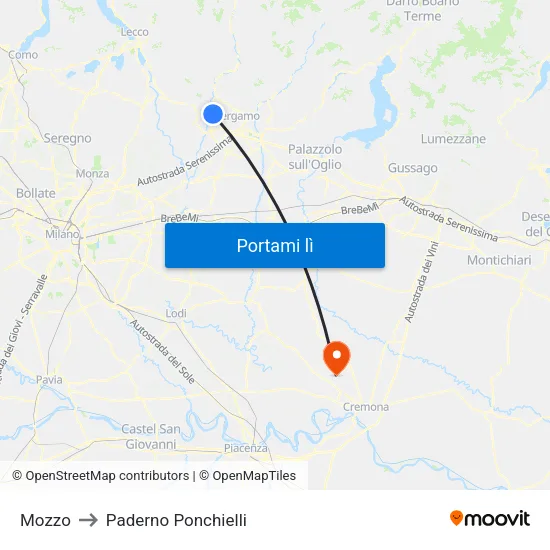Mozzo to Paderno Ponchielli map