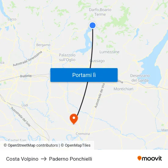 Costa Volpino to Paderno Ponchielli map
