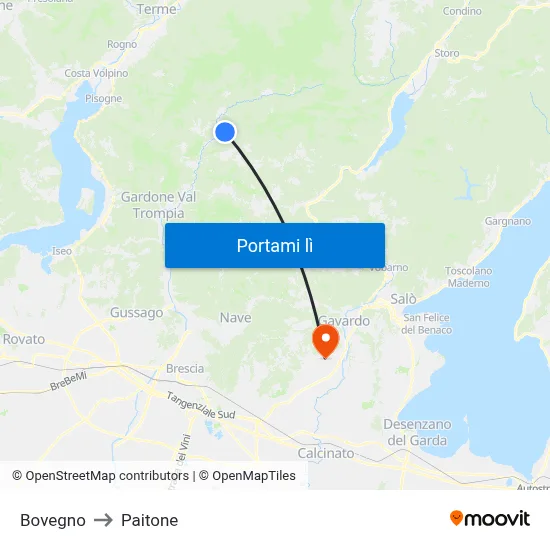 Bovegno to Paitone map