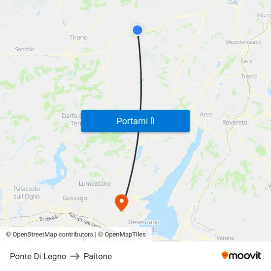 Ponte Di Legno to Paitone map
